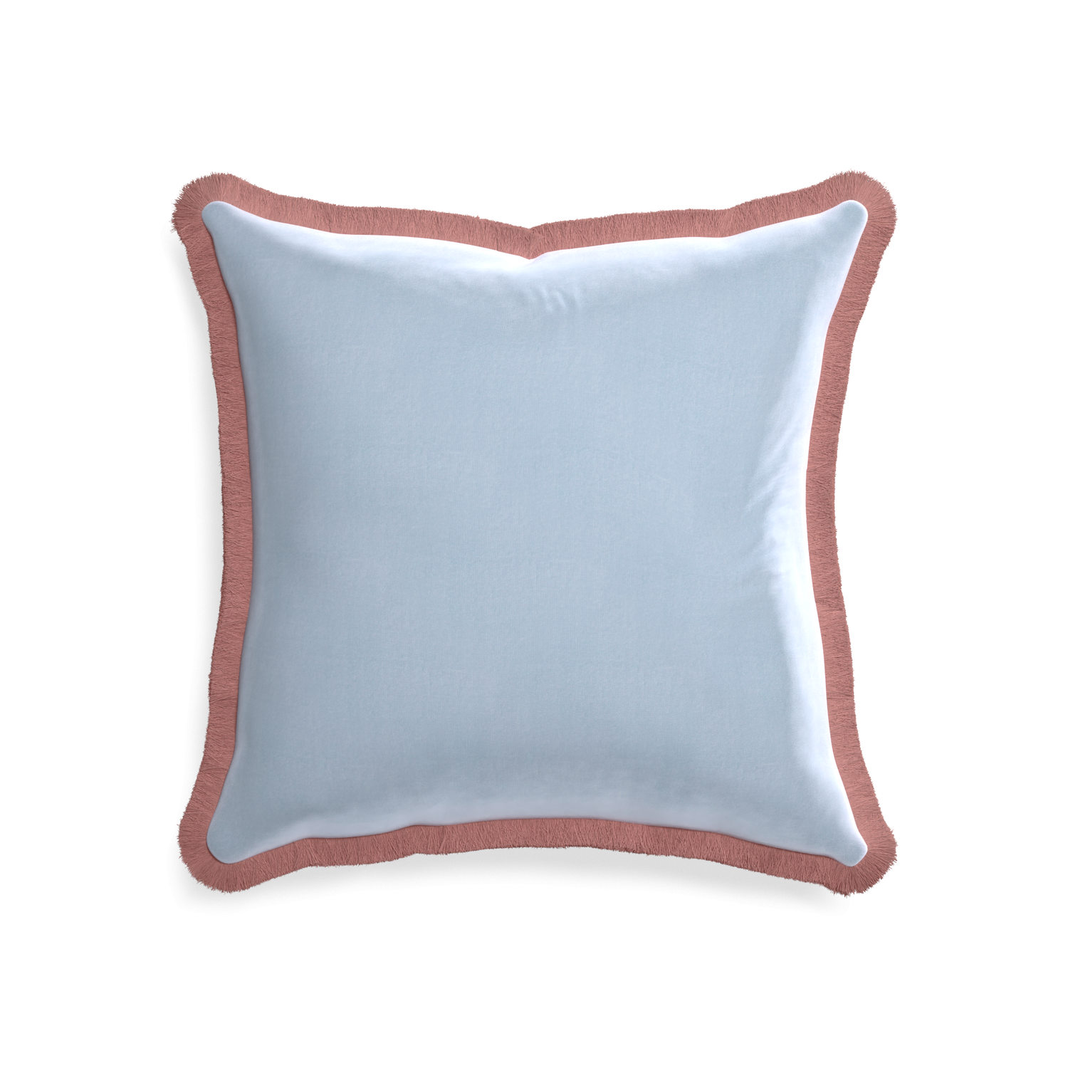 20-square sky velvet custom pillow with d fringe on white background