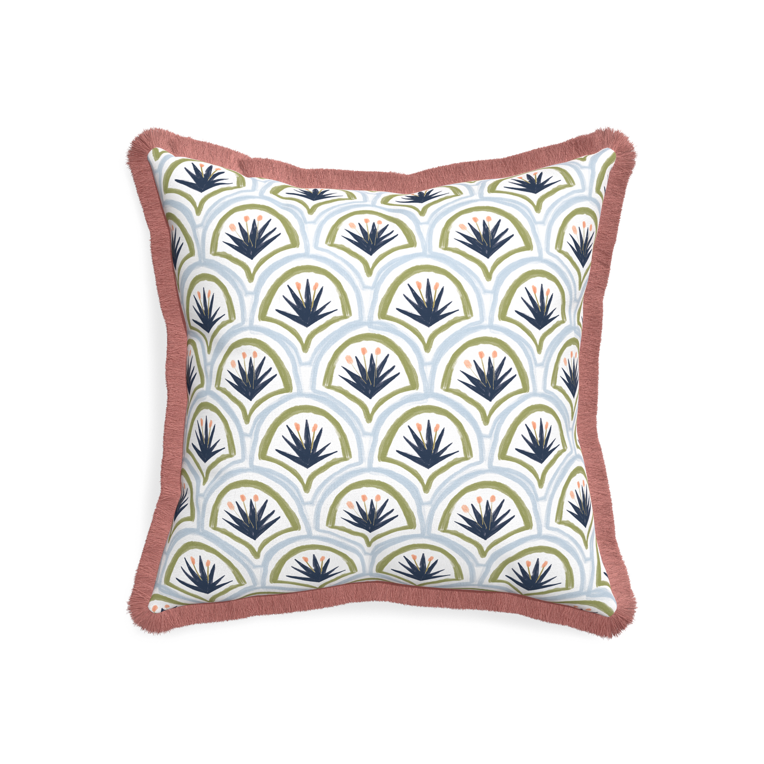 20-square thatcher midnight custom art deco palm patternpillow with d fringe on white background