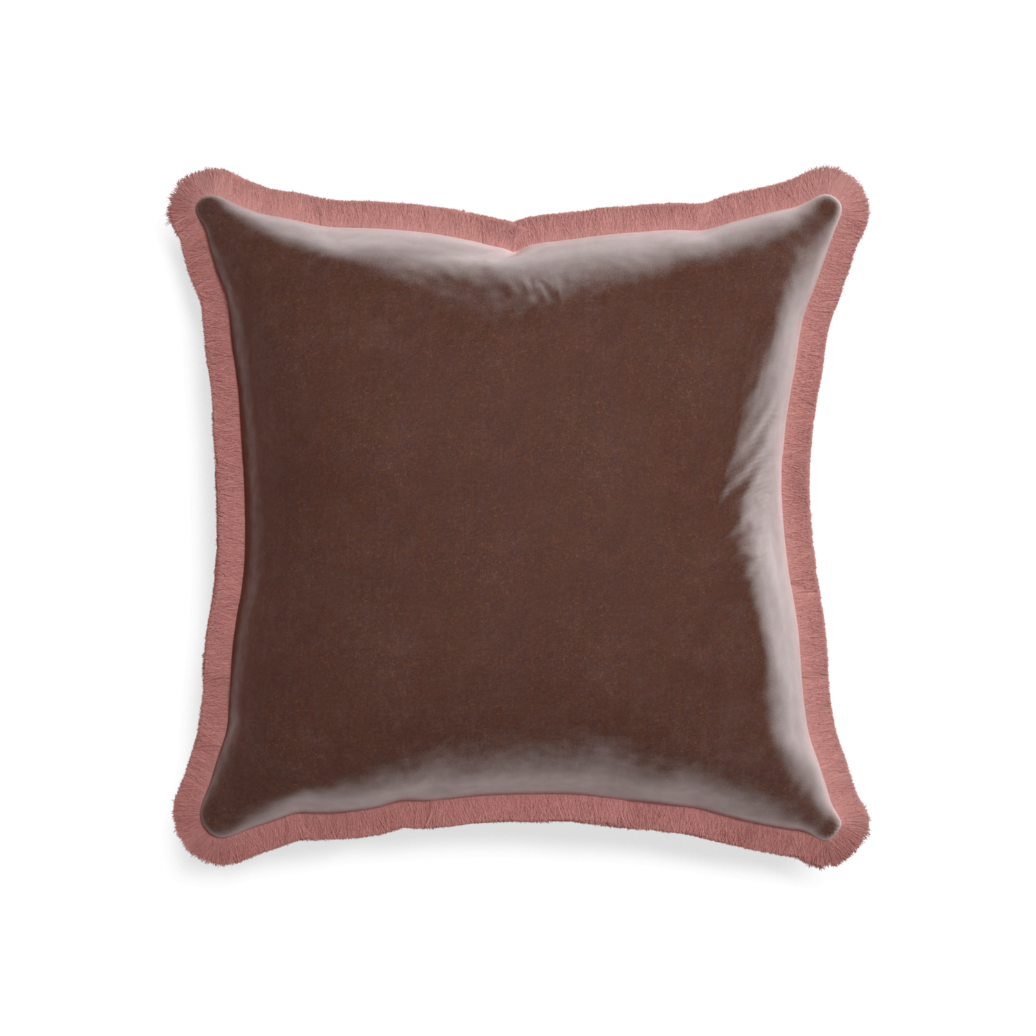 20-square walnut velvet custom pillow with d fringe on white background