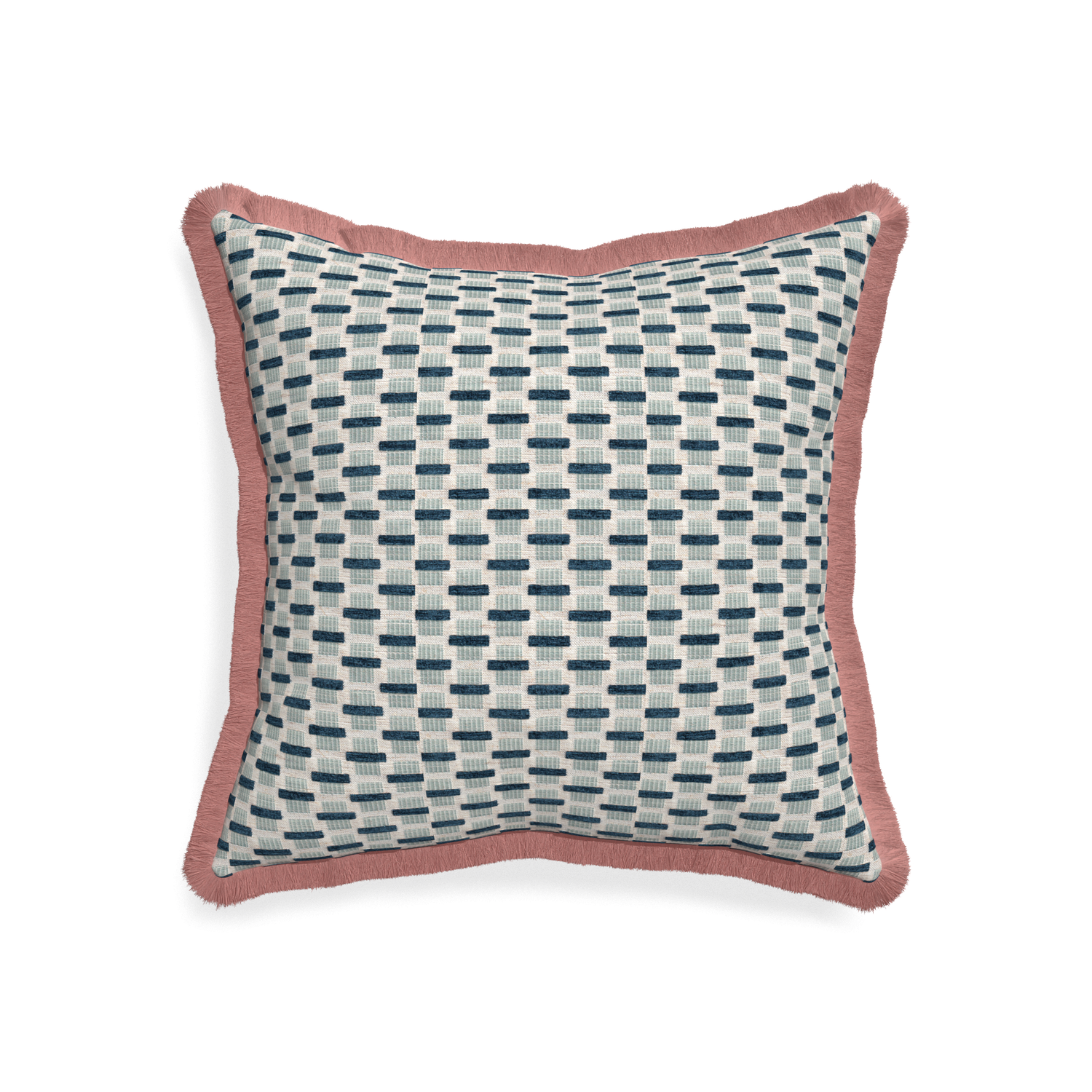 20-square willow amalfi custom blue geometric chenillepillow with d fringe on white background