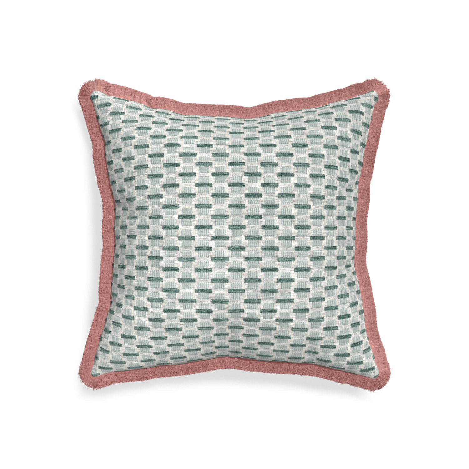 20-square willow mint custom green geometric chenillepillow with d fringe on white background
