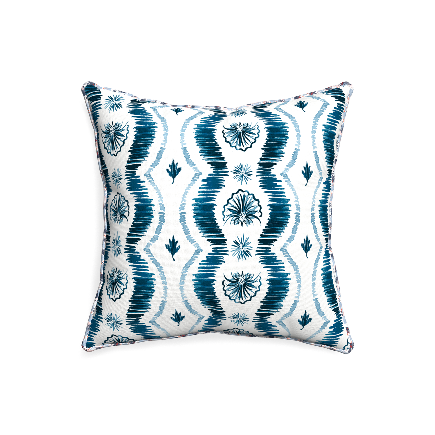 20-square alice custom blue ikatpillow with e piping on white background
