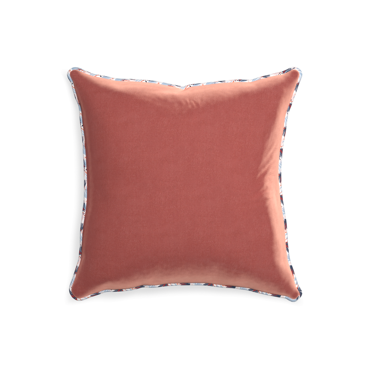 20-square cosmo velvet custom coralpillow with e piping on white background