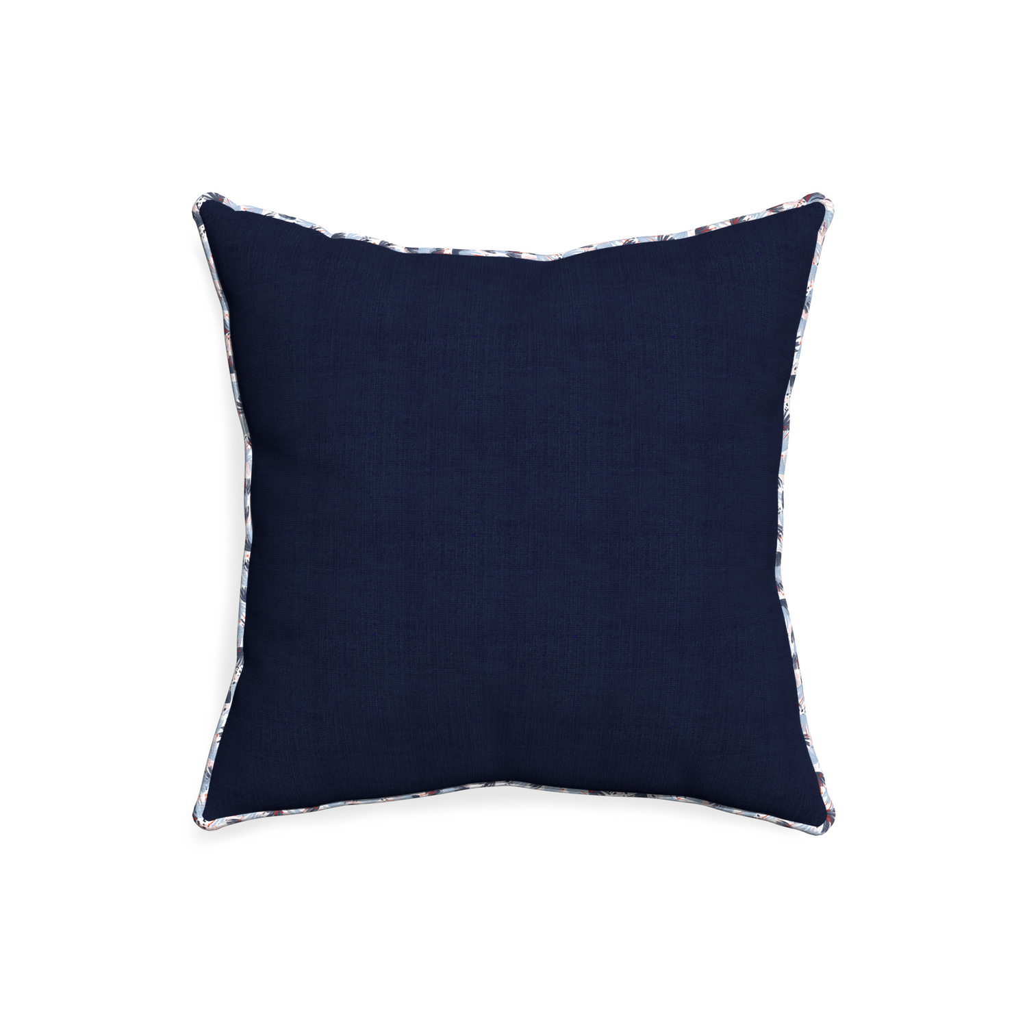 20-square midnight custom pillow with e piping on white background