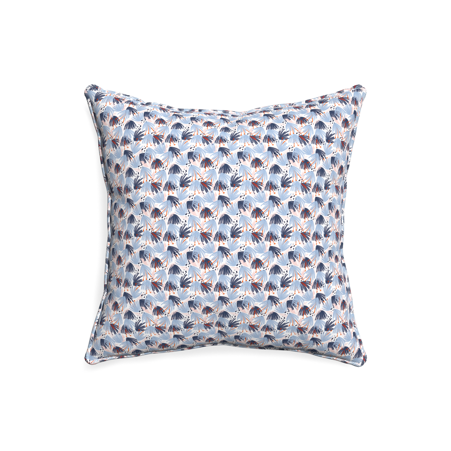 20-square eden blue custom pillow with e piping on white background