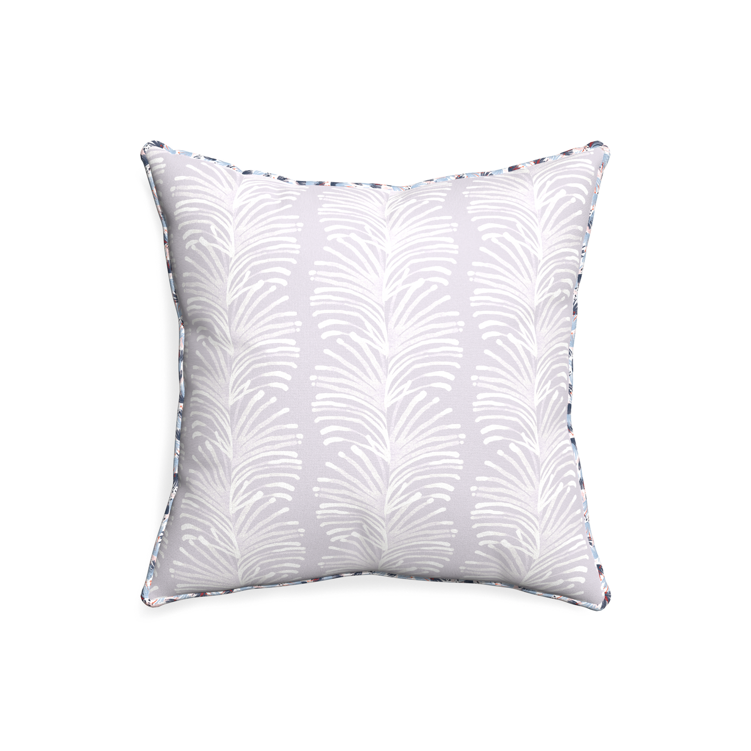 20-square emma lavender custom pillow with e piping on white background