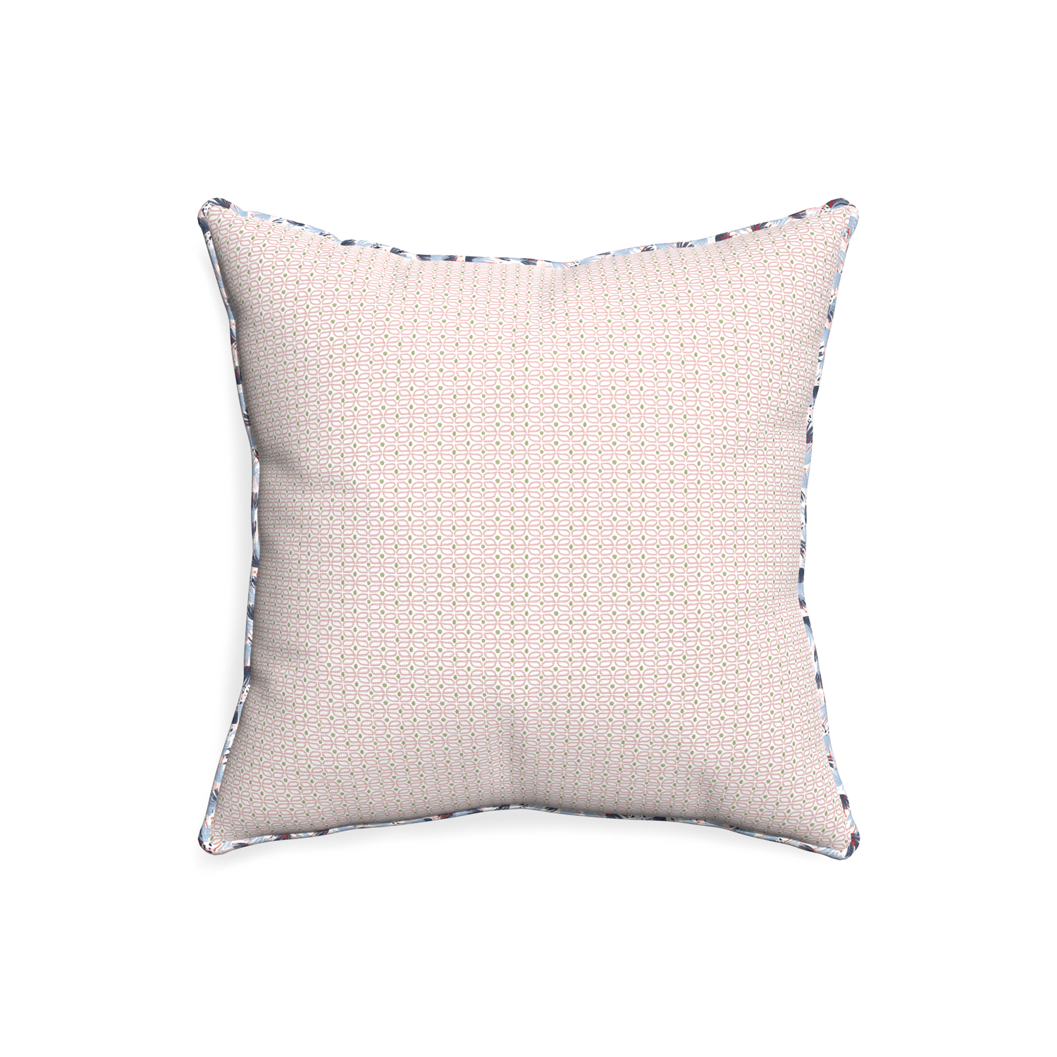 20-square loomi pink custom pillow with e piping on white background