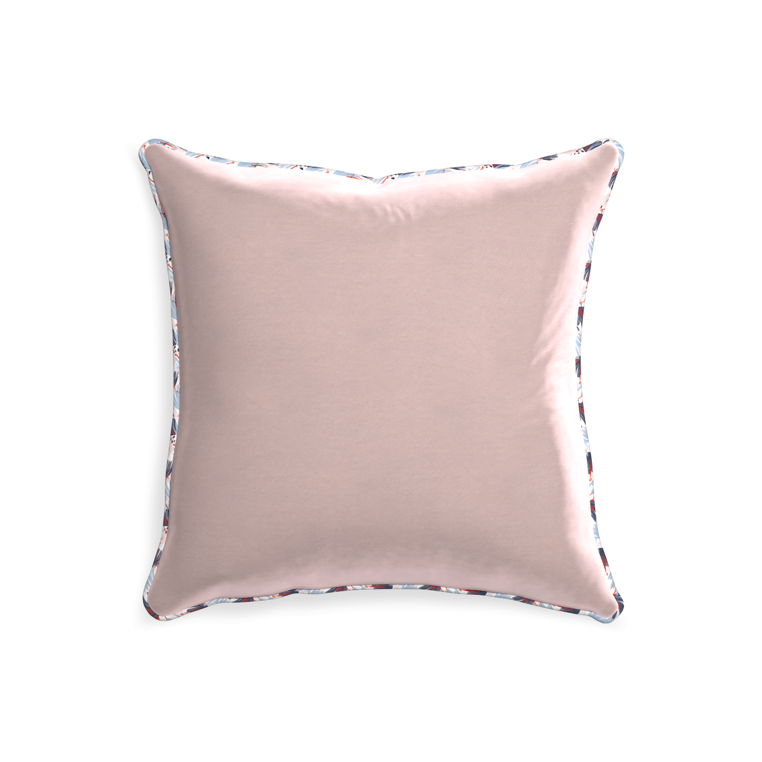20-square rose velvet custom pillow with e piping on white background