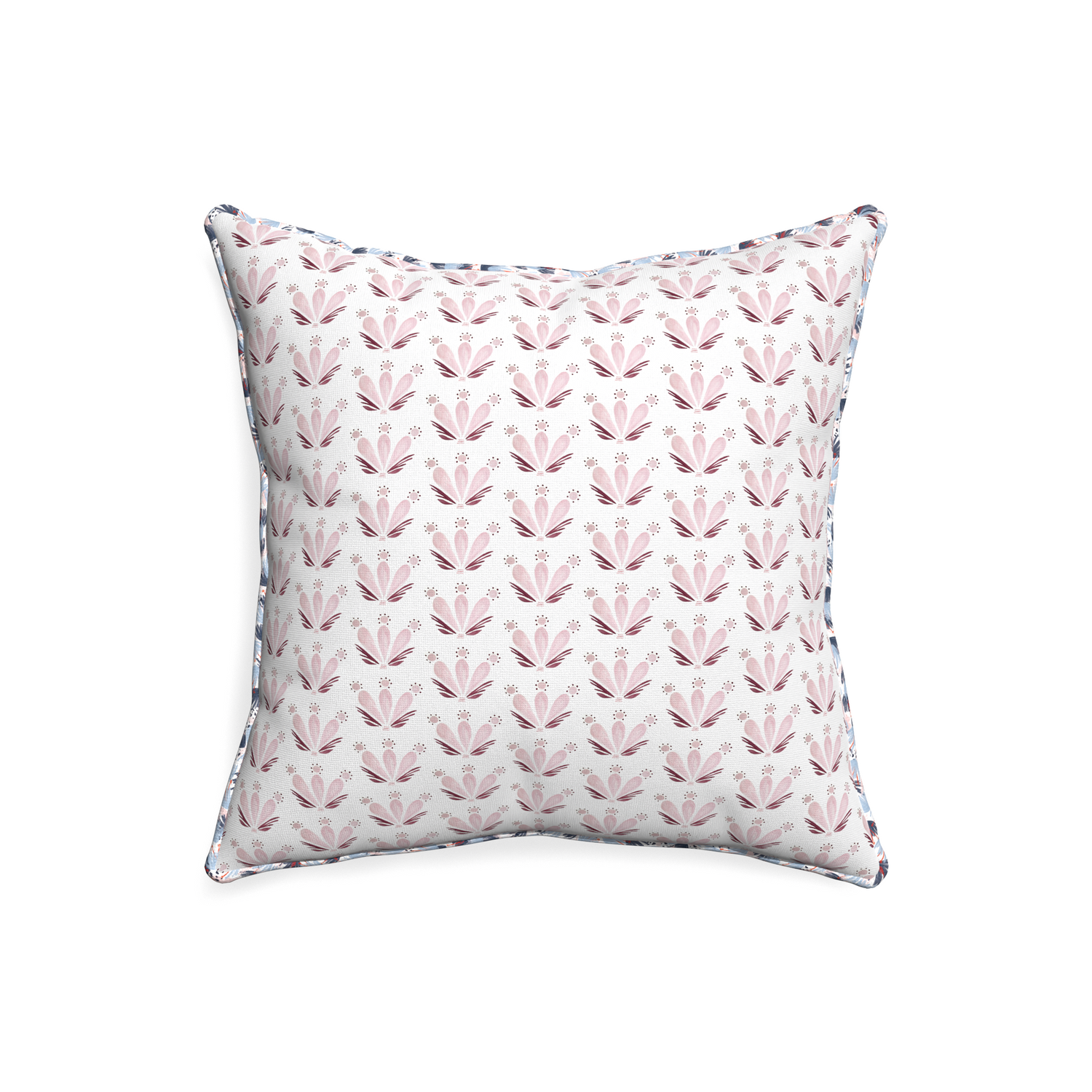 20-square serena pink custom pink & burgundy drop repeat floralpillow with e piping on white background