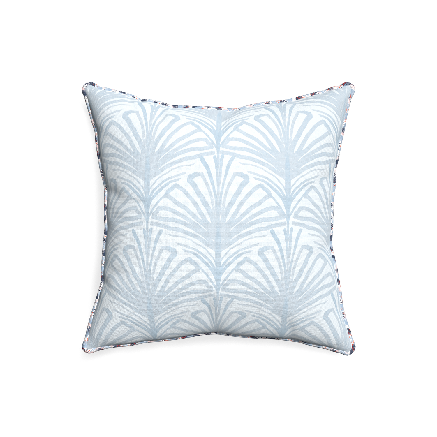20-square suzy sky custom pillow with e piping on white background
