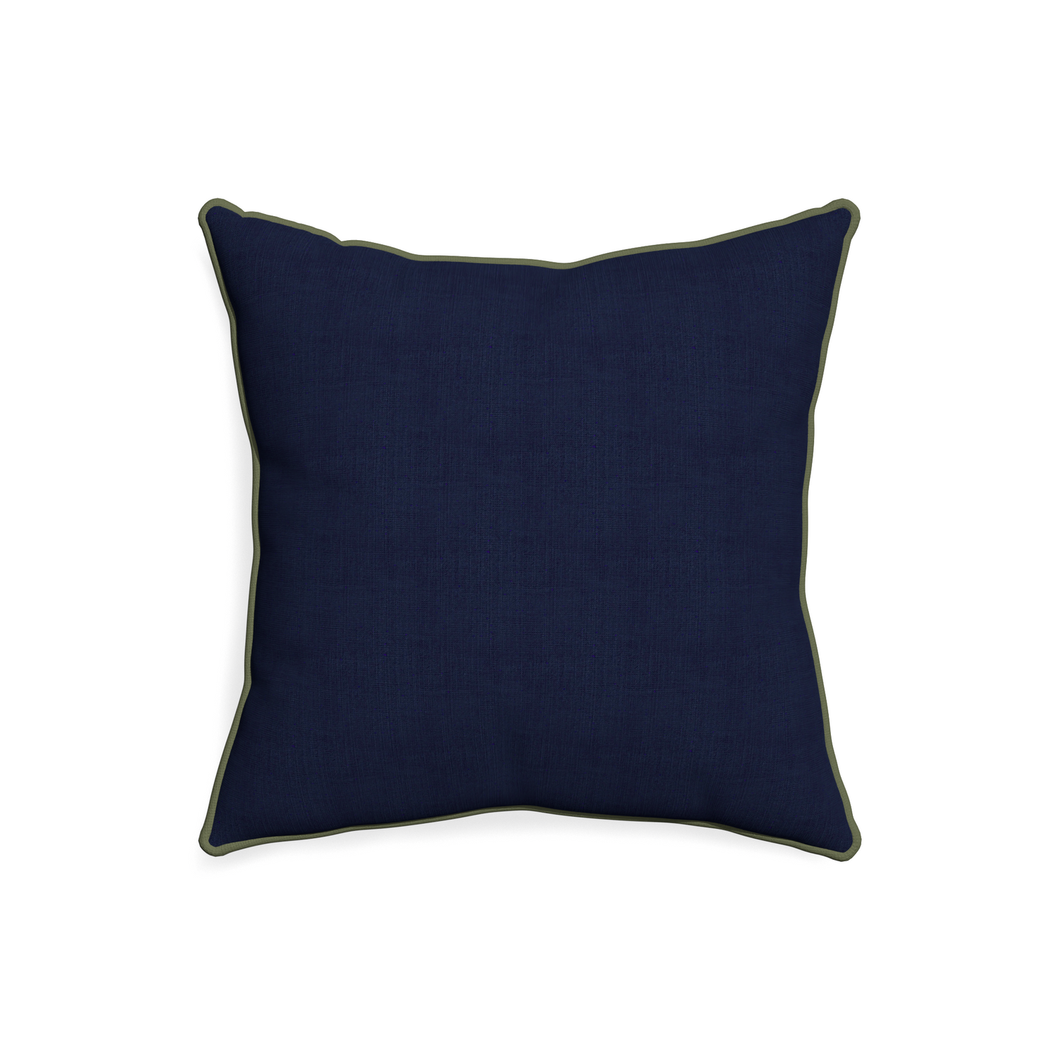 20-square midnight custom pillow with f piping on white background