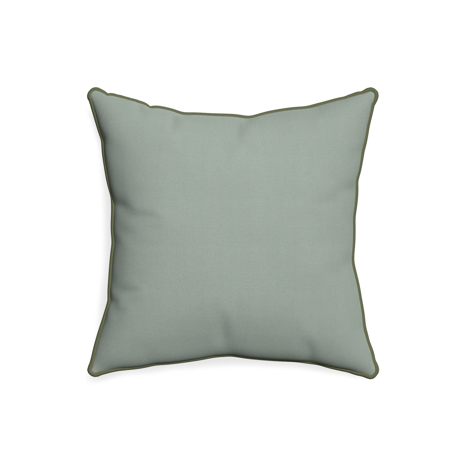 20-square sage custom pillow with f piping on white background