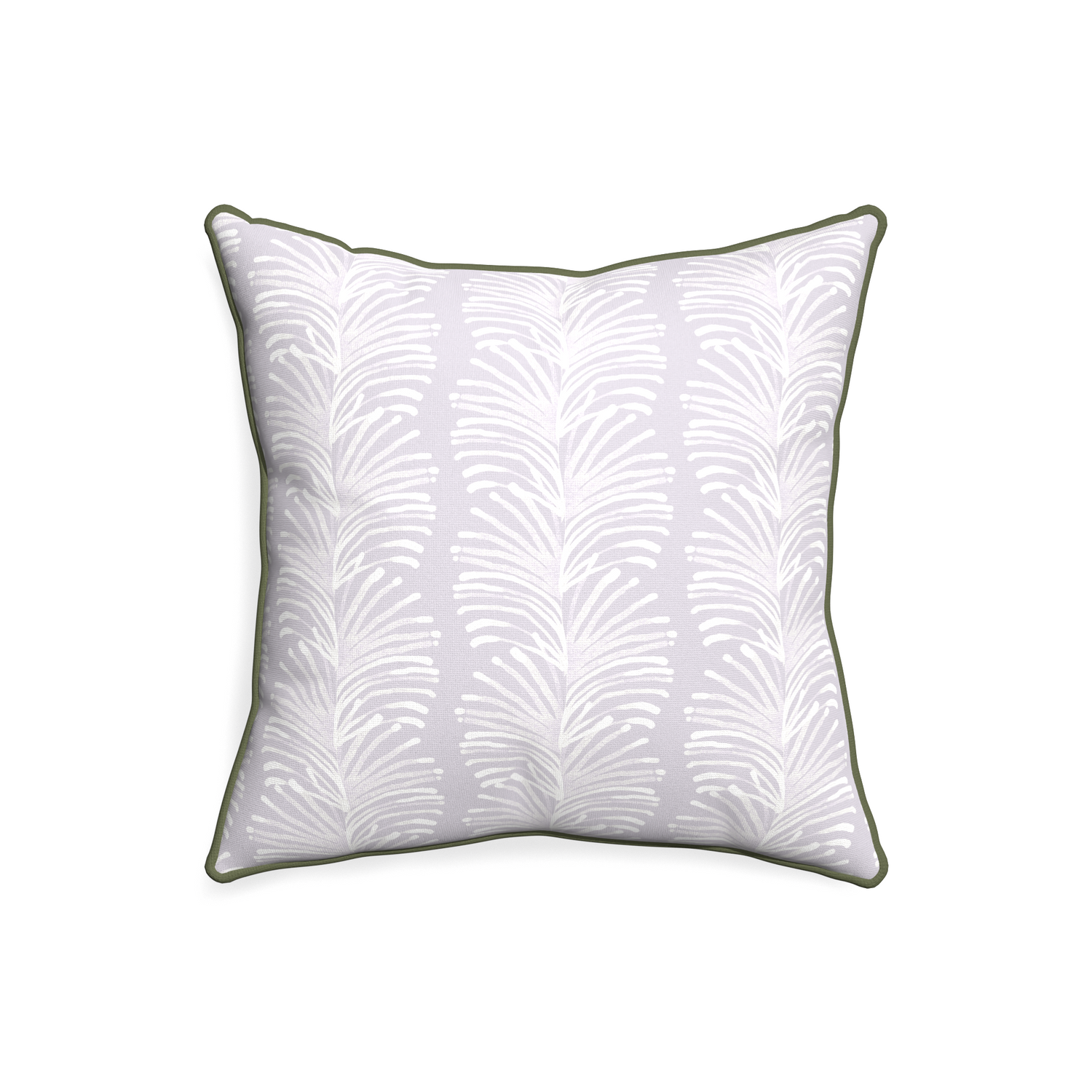 20-square emma lavender custom pillow with f piping on white background