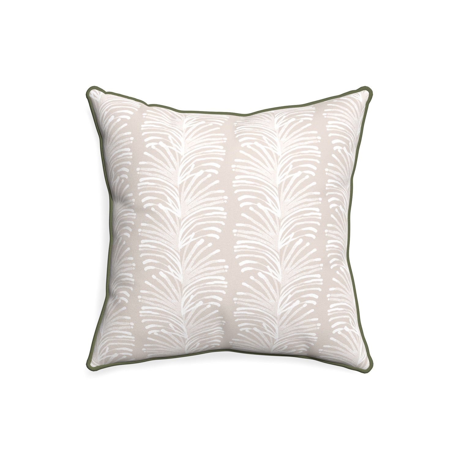 20-square emma sand custom pillow with f piping on white background