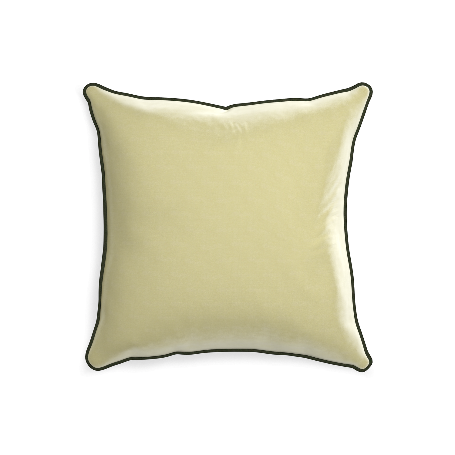 20-square pear velvet custom light greenpillow with f piping on white background