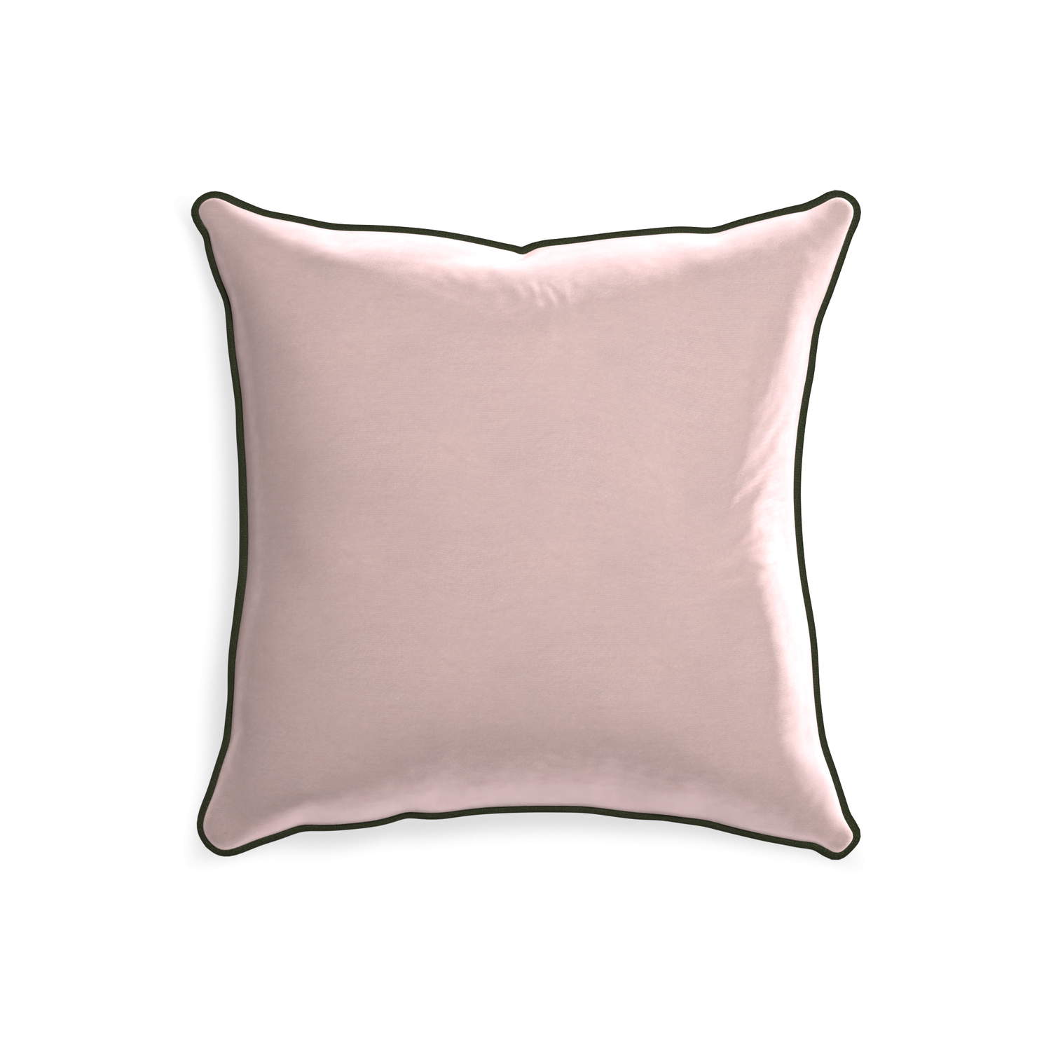 20-square rose velvet custom pillow with f piping on white background
