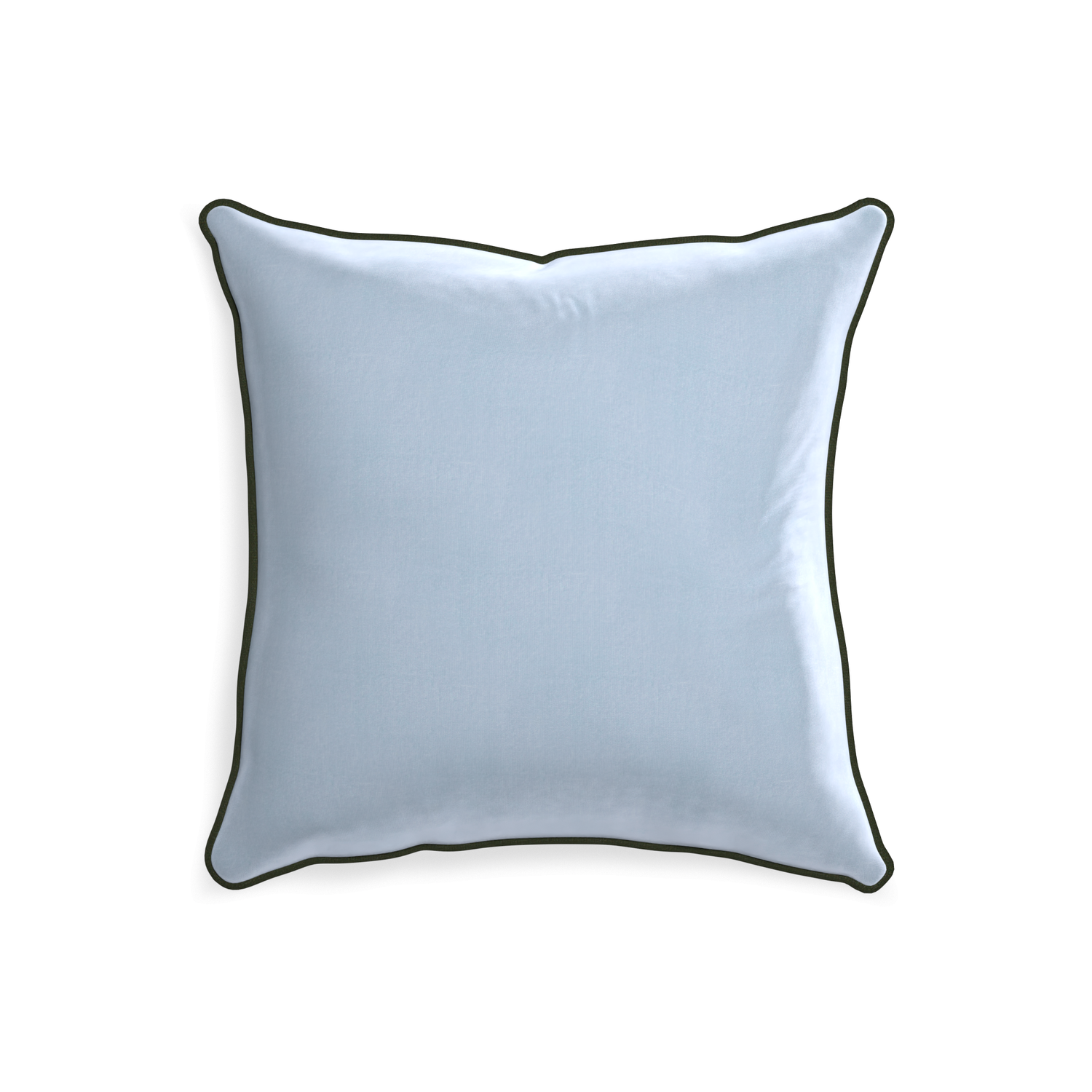 20-square sky velvet custom pillow with f piping on white background
