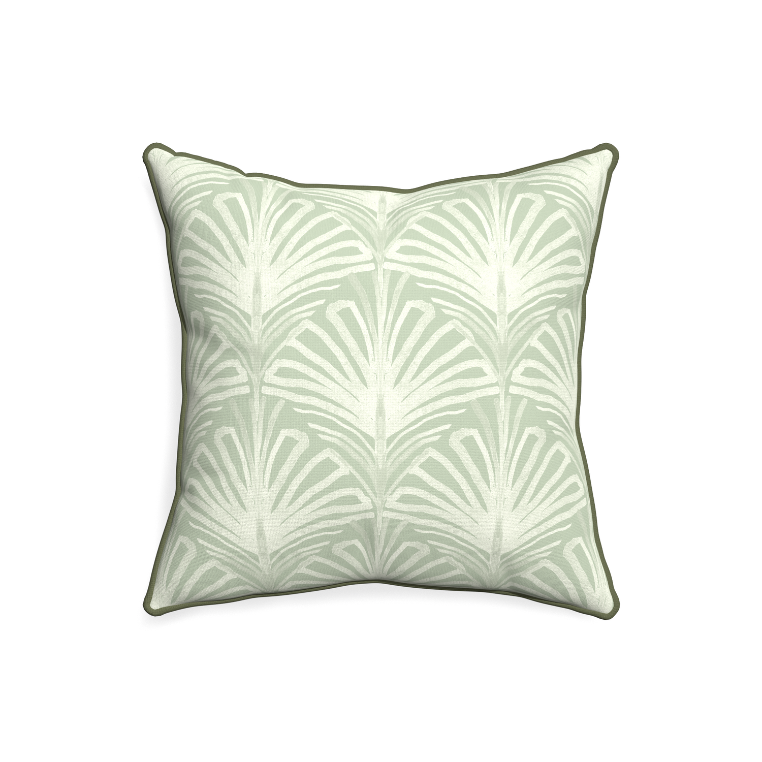 20-square suzy sage custom sage green palmpillow with f piping on white background