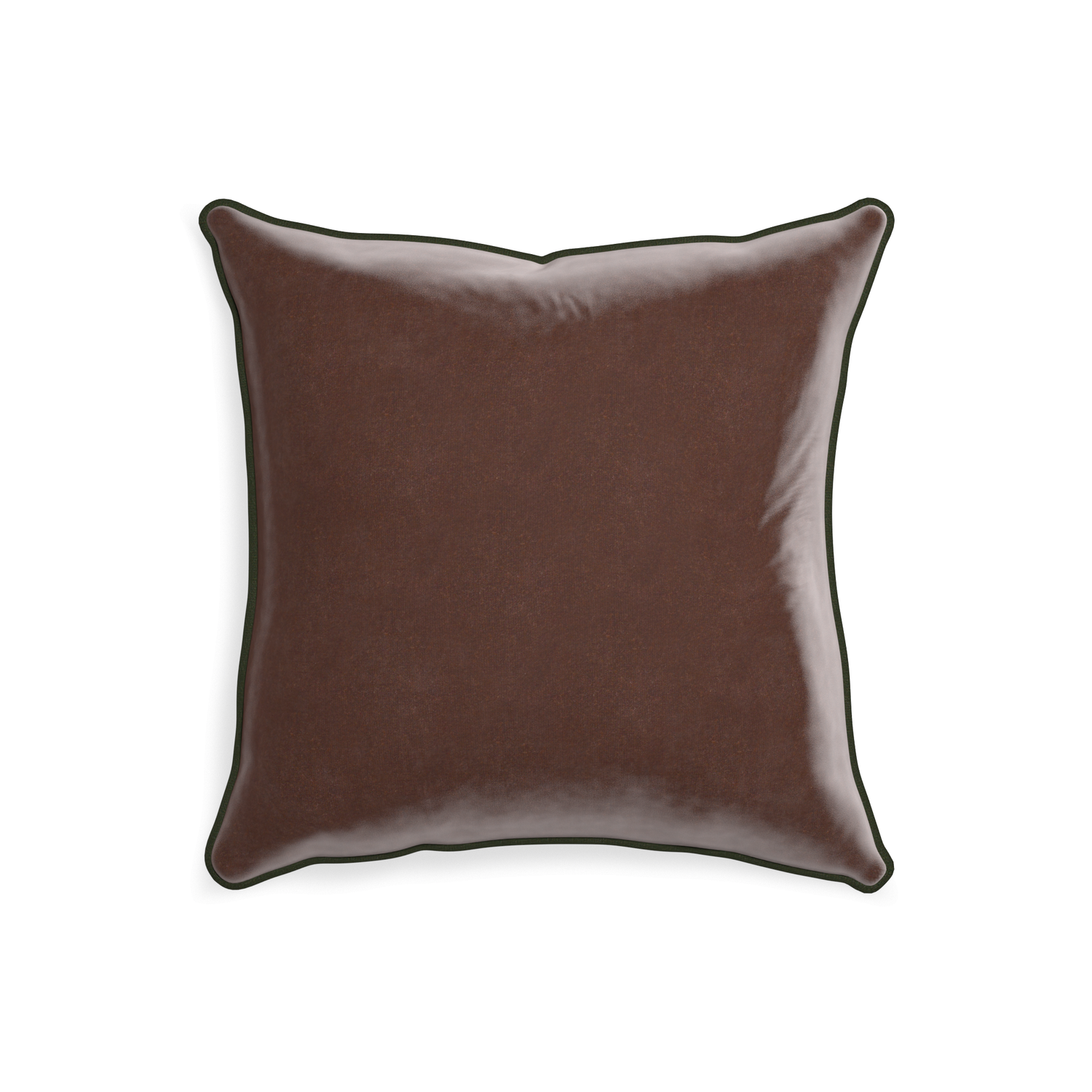 20-square walnut velvet custom pillow with f piping on white background