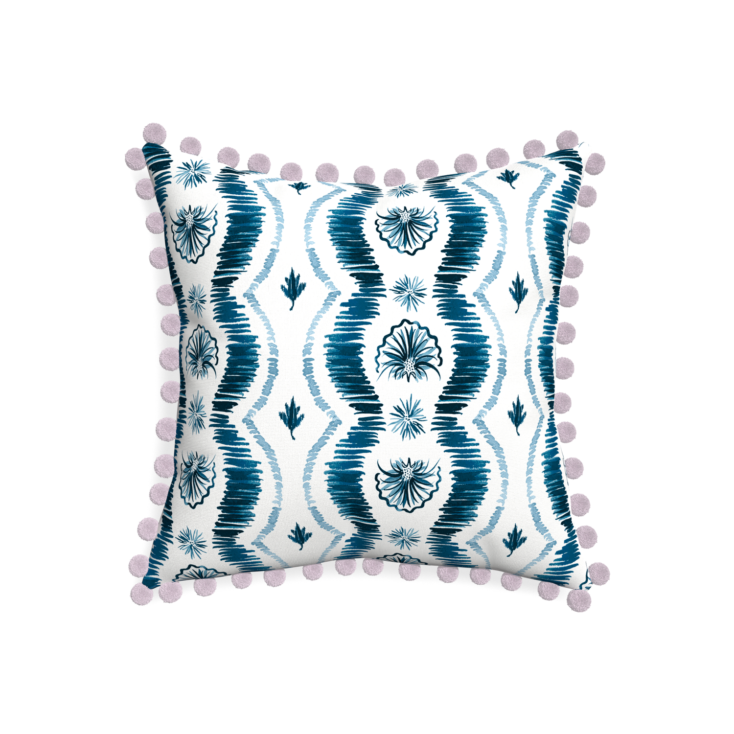 20-square alice custom blue ikatpillow with l on white background