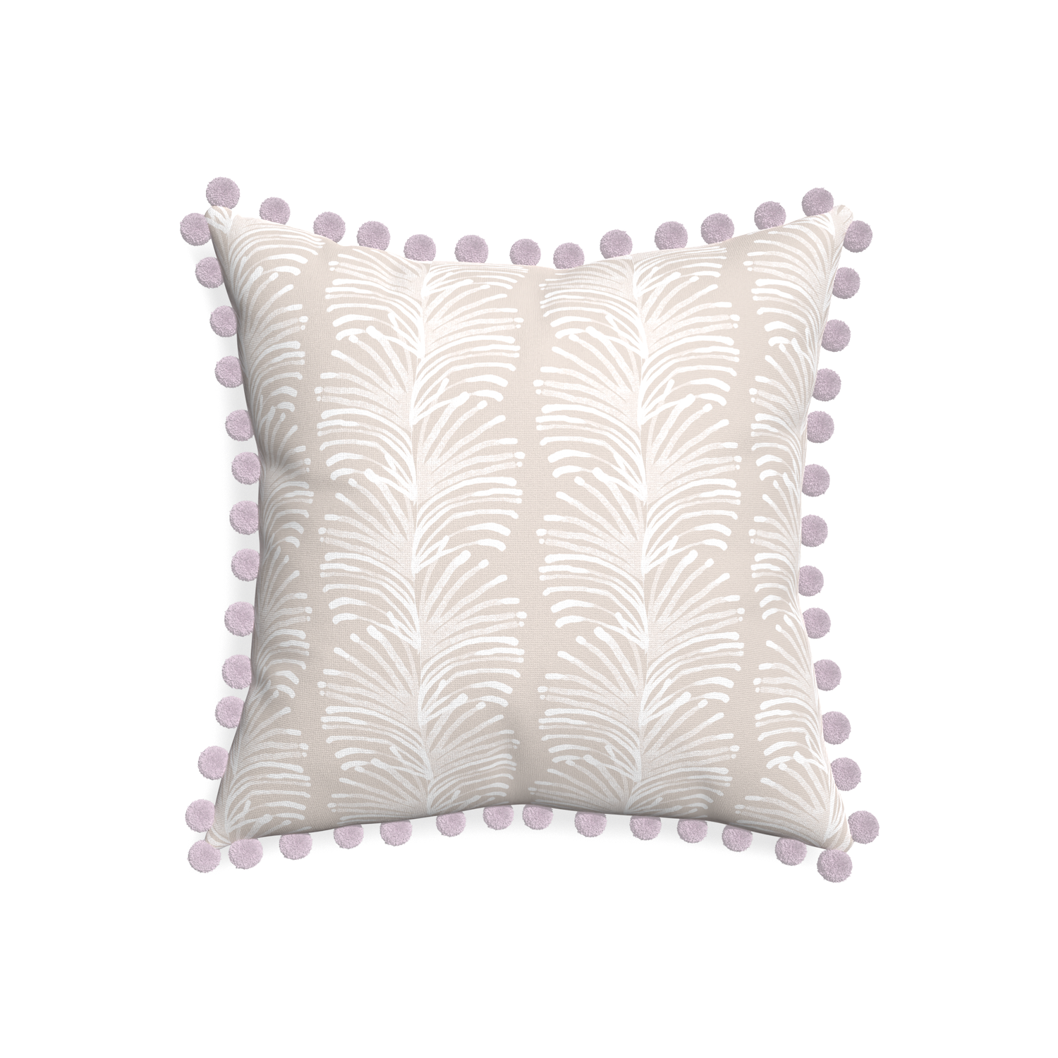 20-square emma sand custom sand colored botanical stripepillow with l on white background