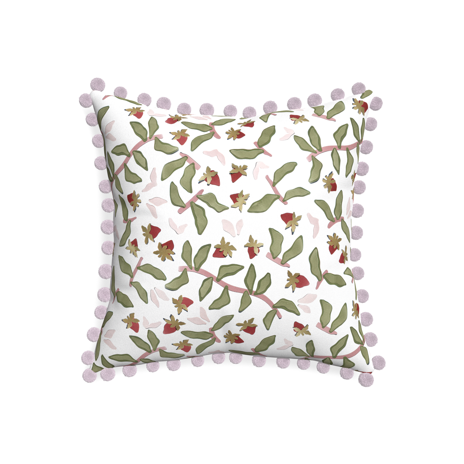 20-square nellie custom strawberry & botanicalpillow with l on white background