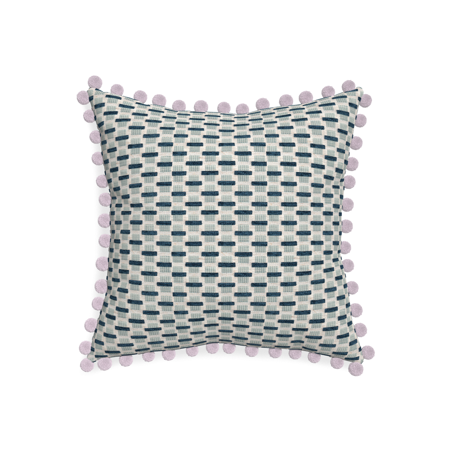 20-square willow amalfi custom blue geometric chenillepillow with l on white background