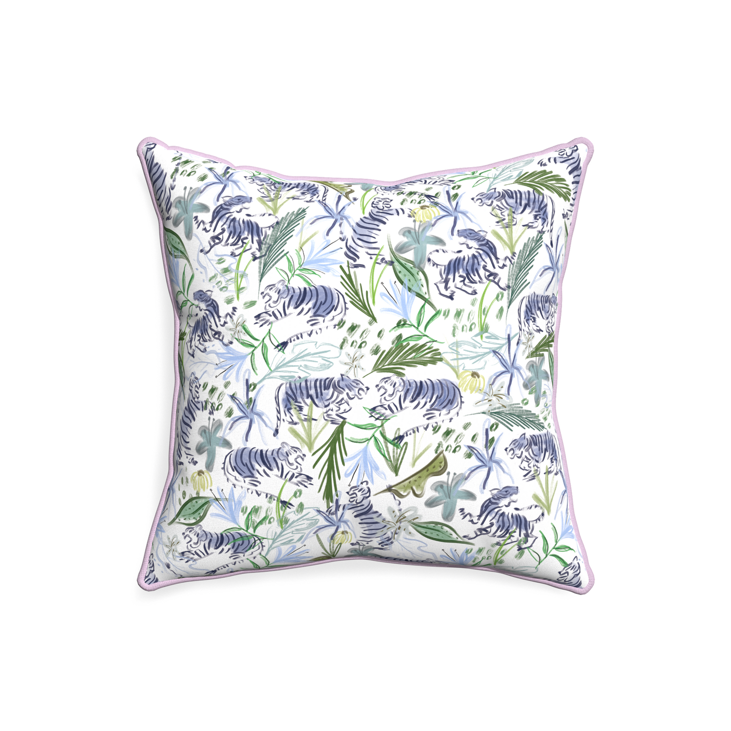 20-square frida green custom pillow with l piping on white background