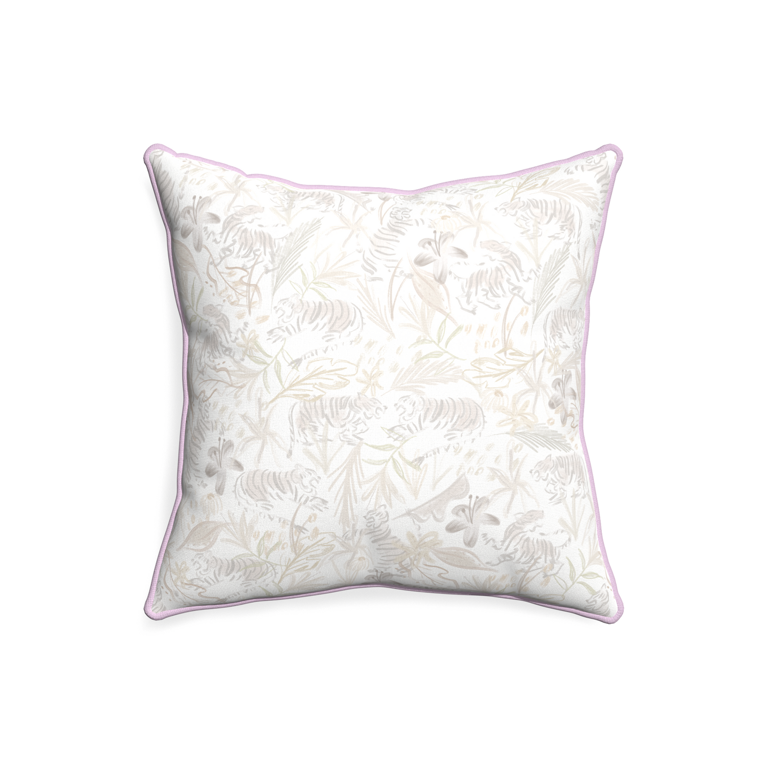 20-square frida sand custom beige chinoiserie tigerpillow with l piping on white background