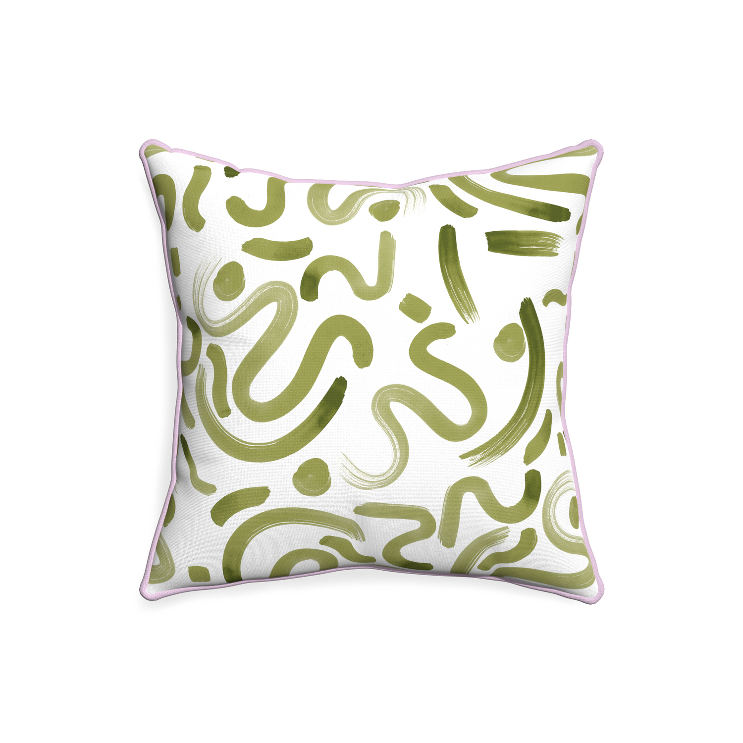 20-square hockney moss custom pillow with l piping on white background