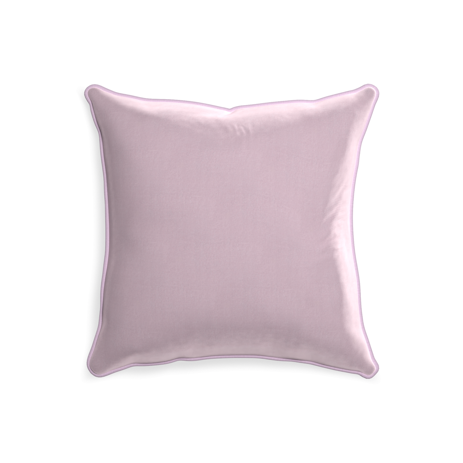 square lilac velvet pillow with lilac piping
