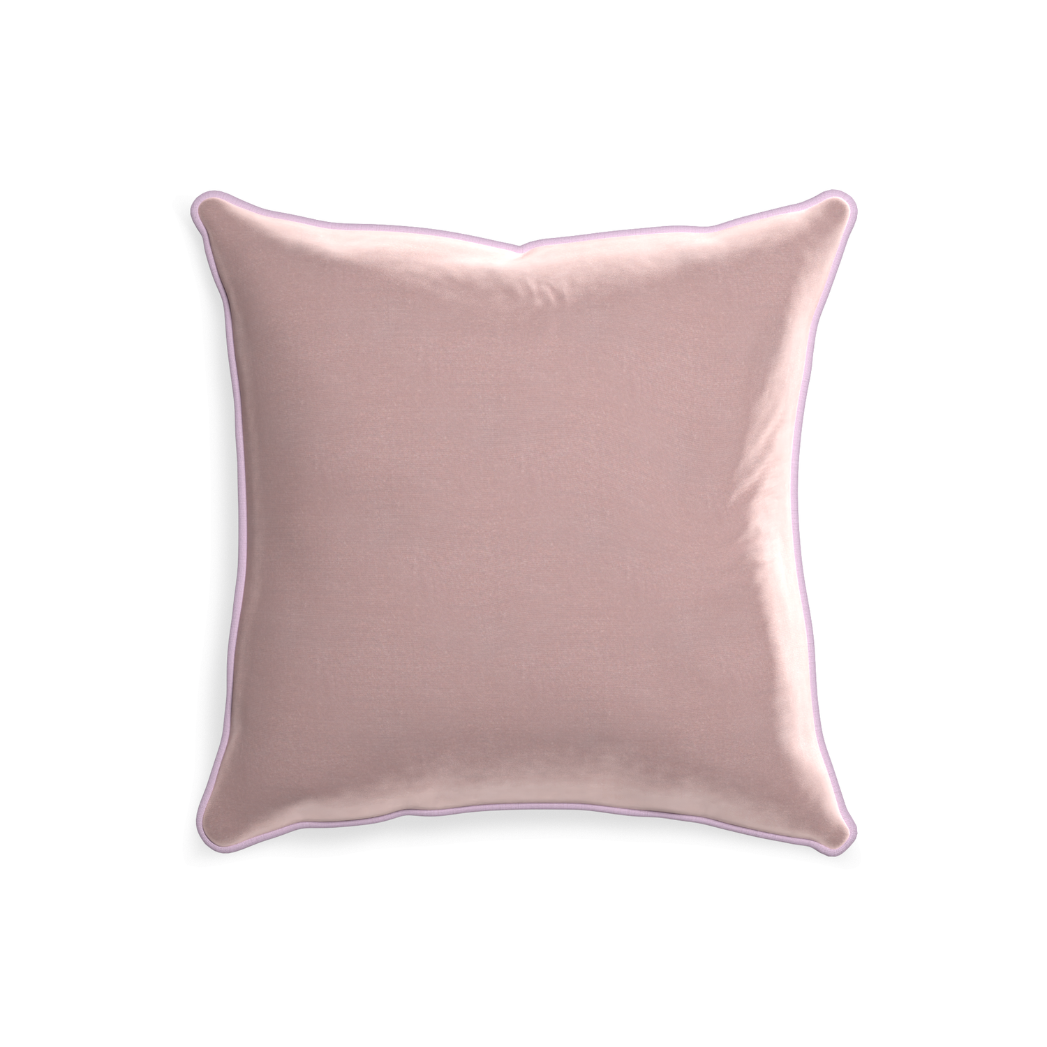 20-square mauve velvet custom pillow with l piping on white background