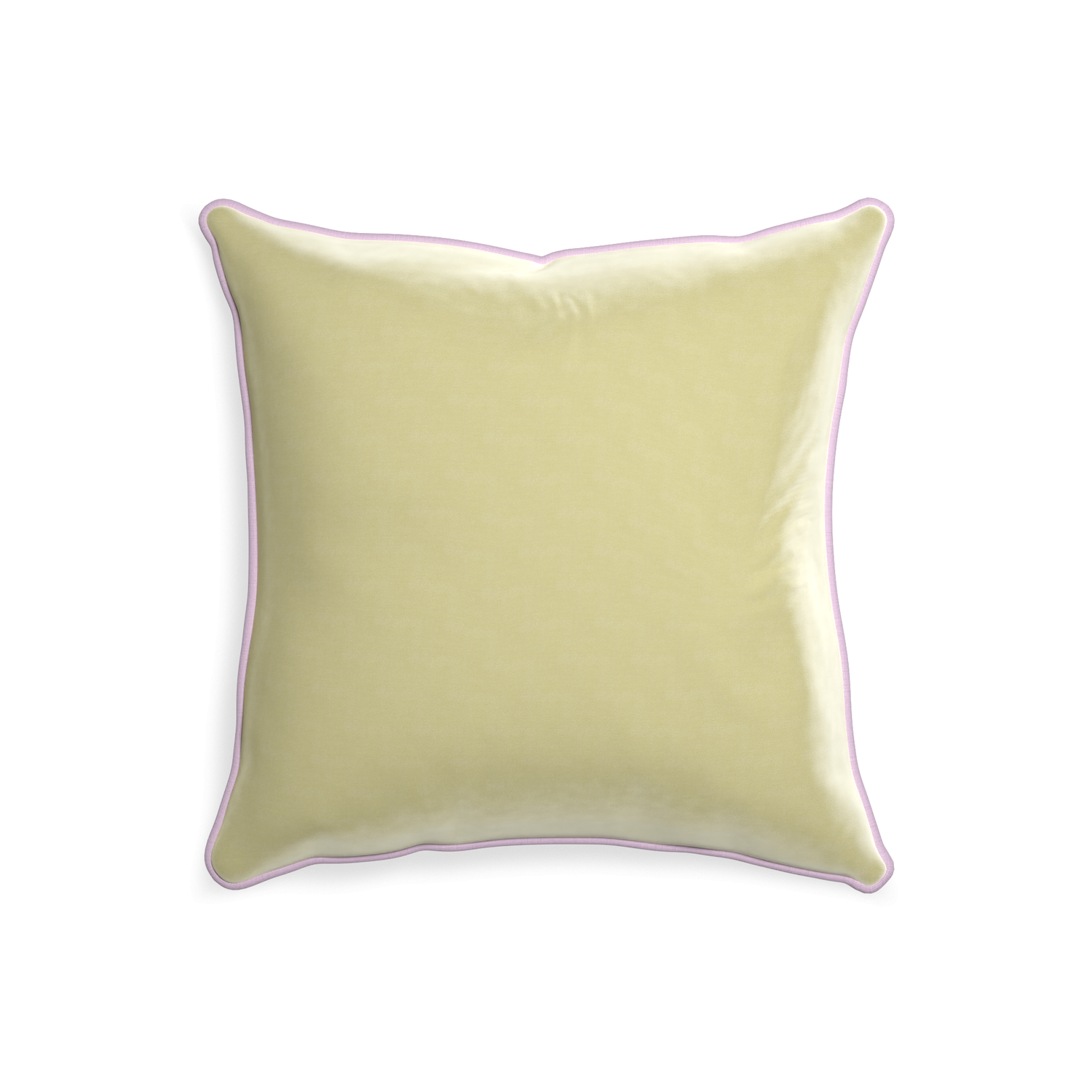 square light green velvet pillow with lilac velvet piping