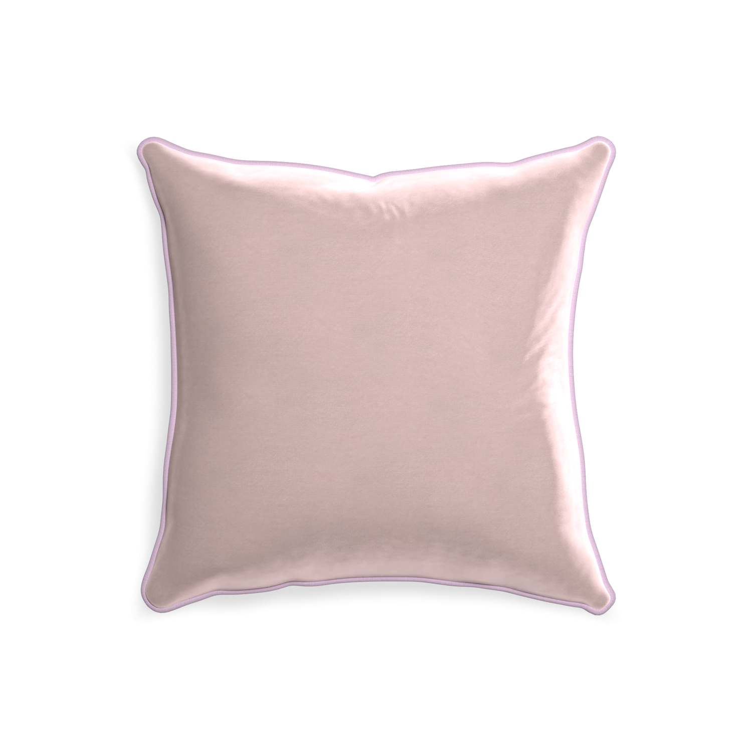 square light pink velvet pillow with lilac piping