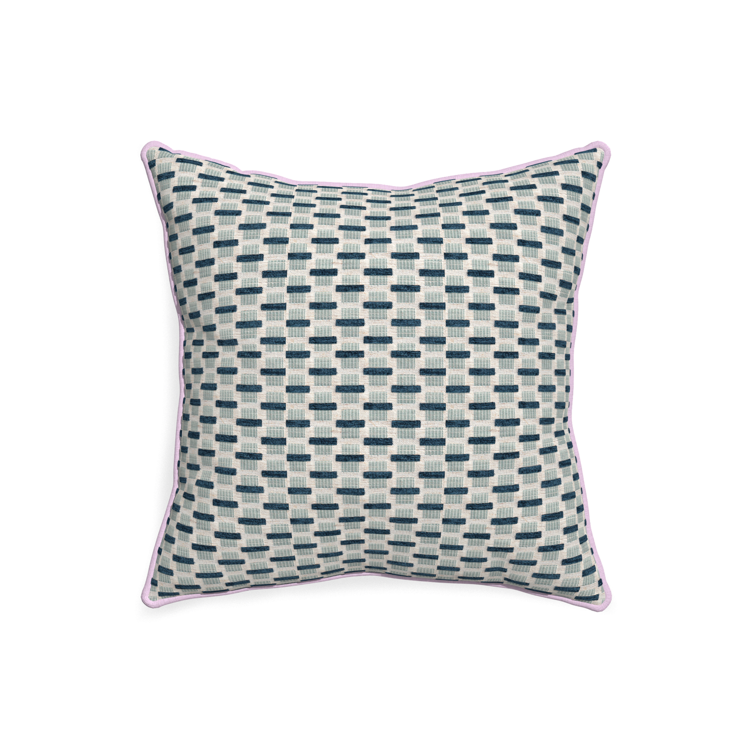 20-square willow amalfi custom blue geometric chenillepillow with l piping on white background