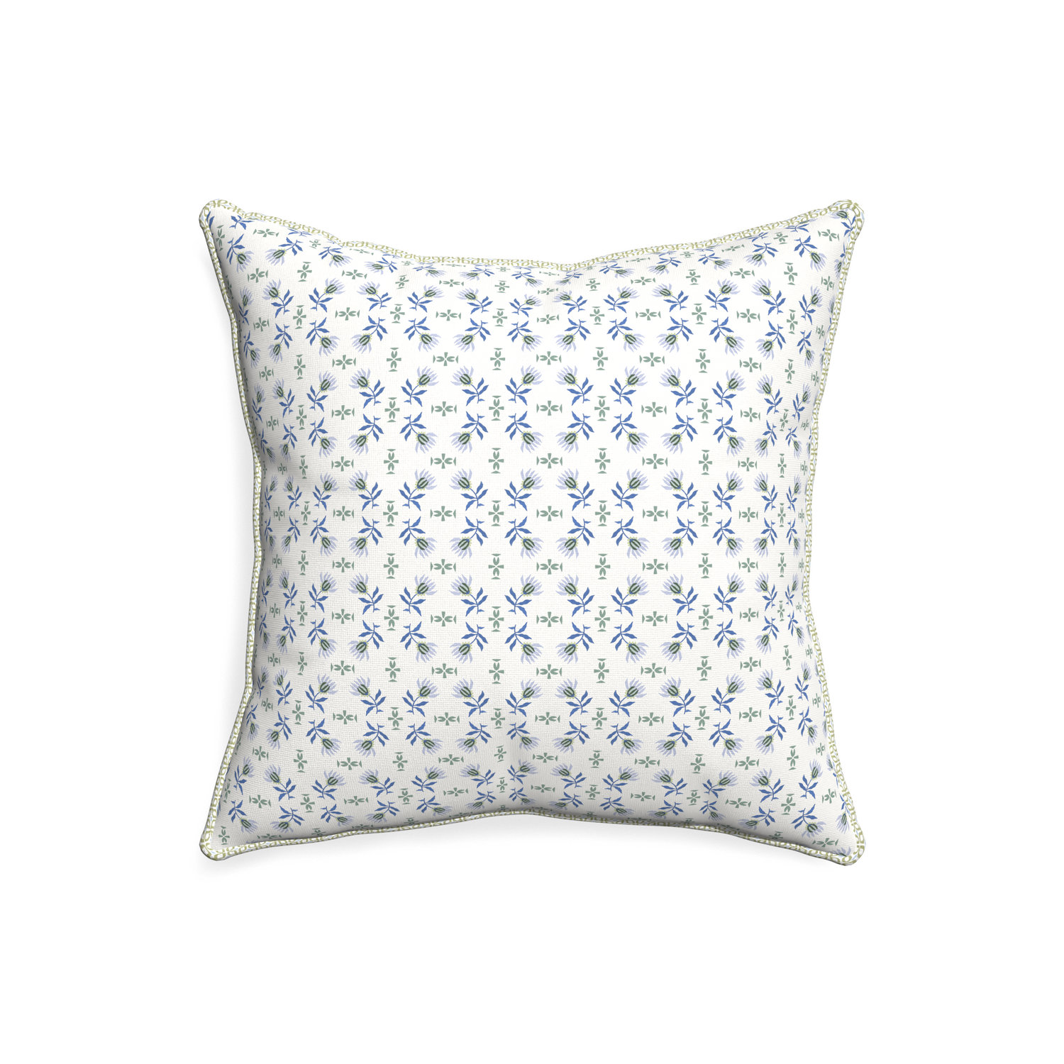 20-square lee custom blue & green floralpillow with l piping on white background