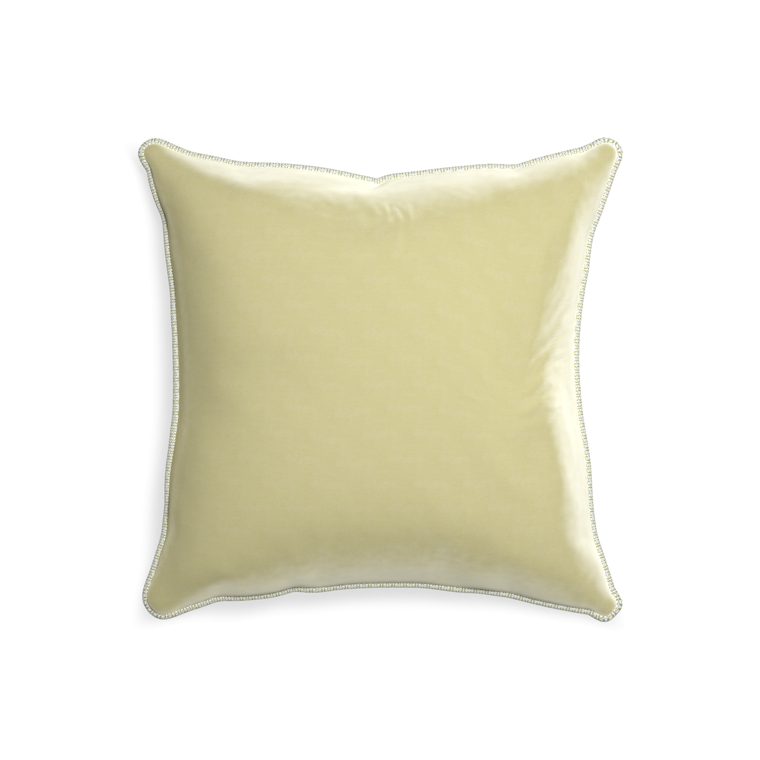 20-square pear velvet custom light greenpillow with l piping on white background
