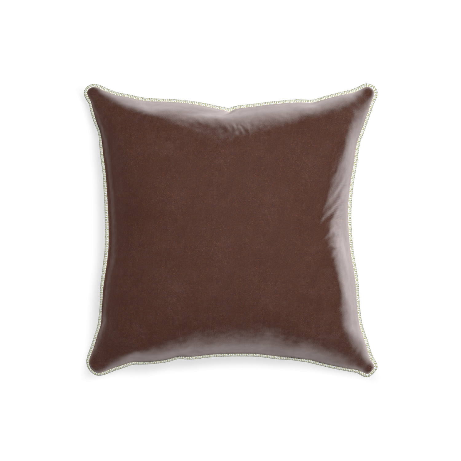 20-square walnut velvet custom pillow with l piping on white background