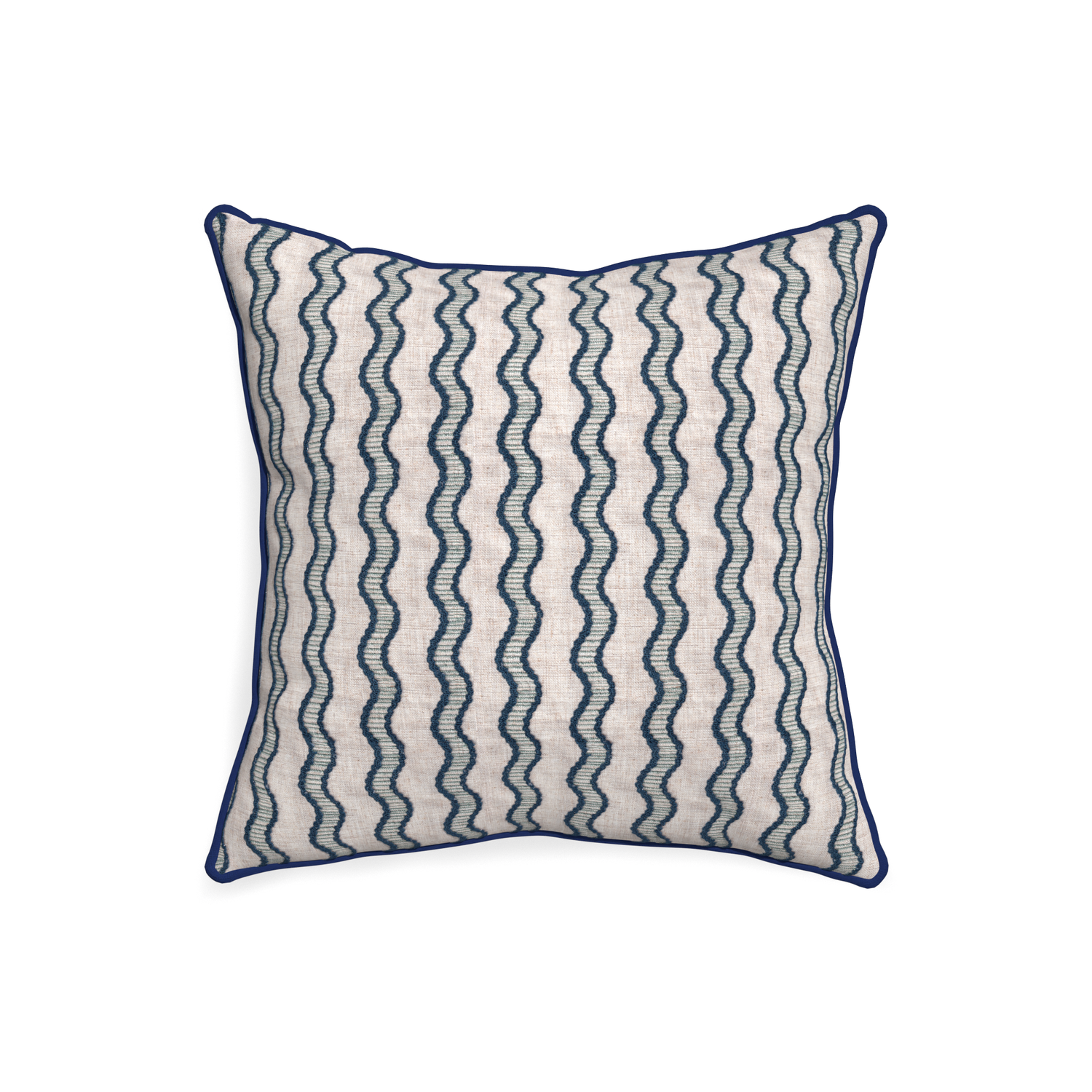 20-square beatrice custom embroidered wavepillow with midnight piping on white background