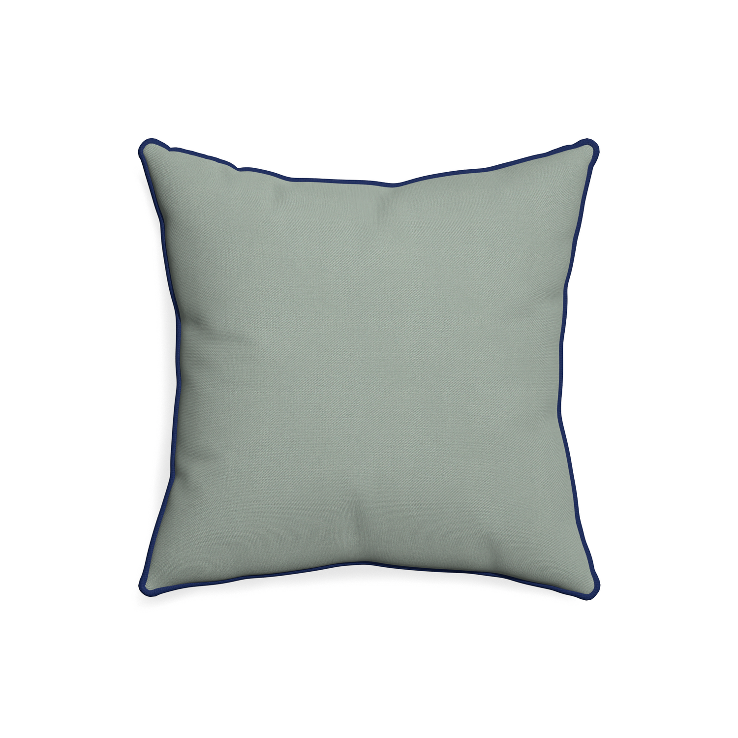 20-square sage custom pillow with midnight piping on white background