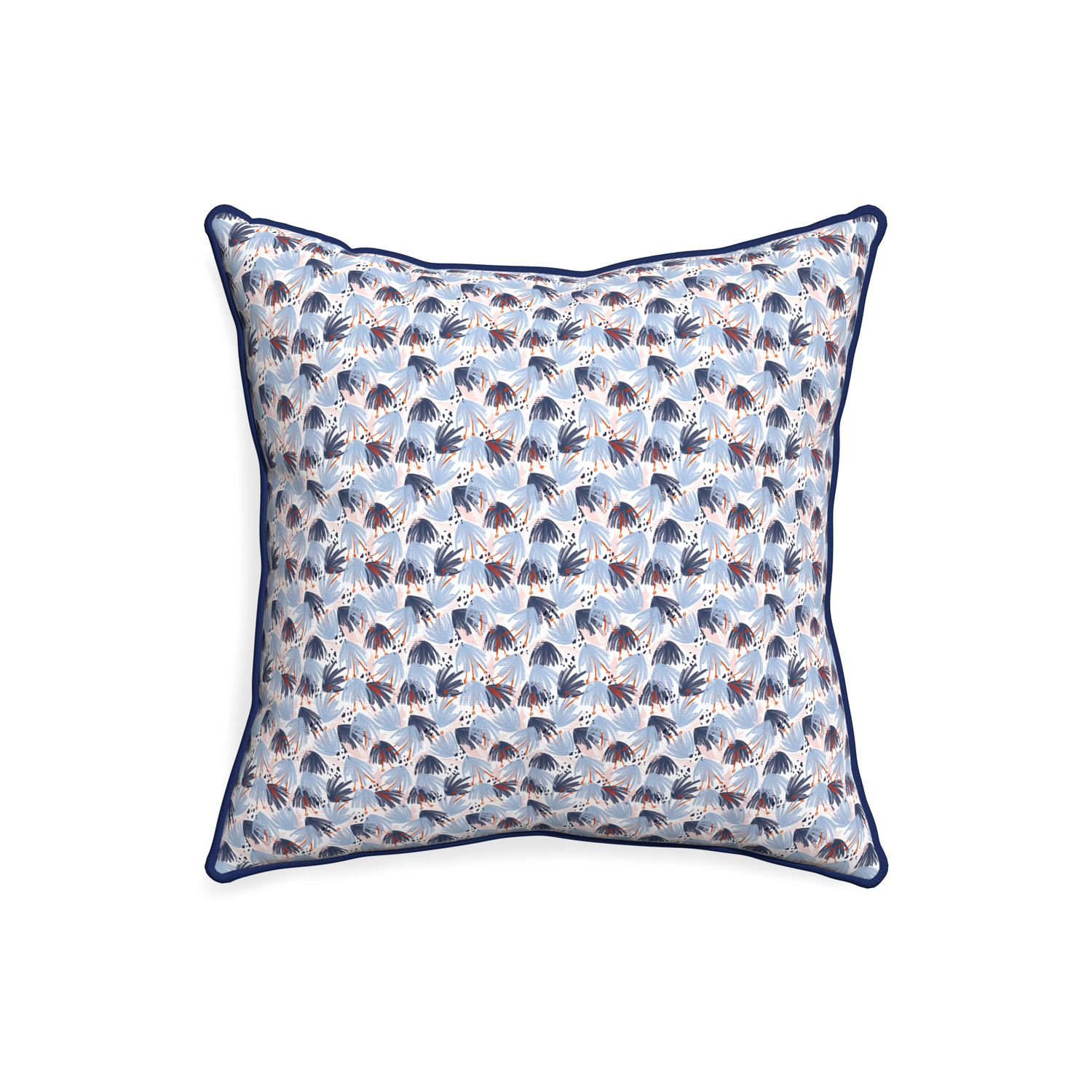 20-square eden blue custom pillow with midnight piping on white background