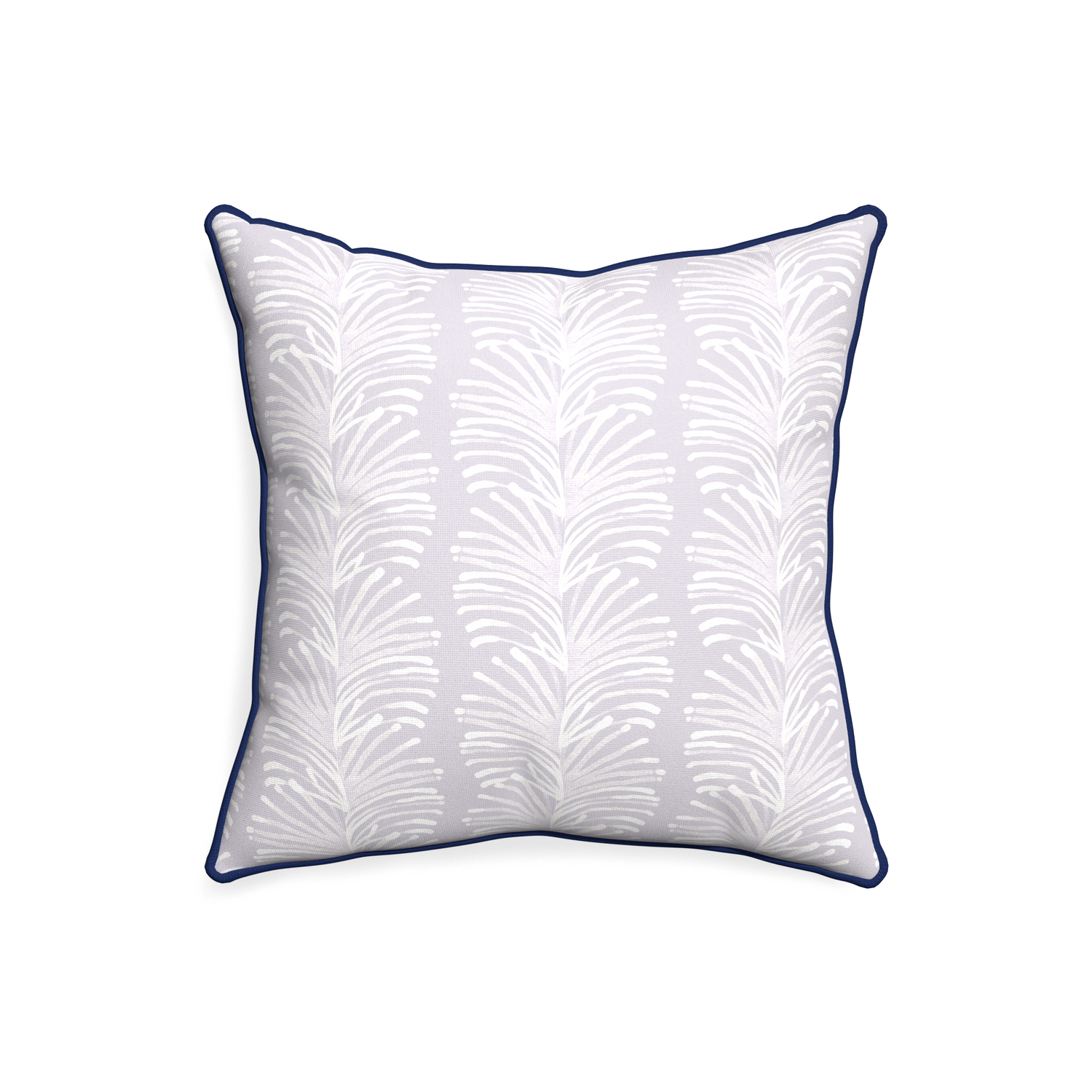 20-square emma lavender custom pillow with midnight piping on white background