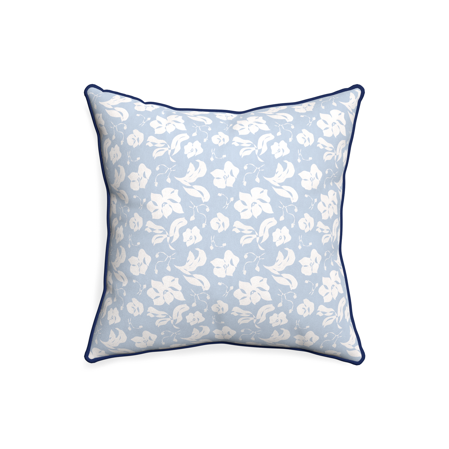 20-square georgia custom cornflower blue floralpillow with midnight piping on white background