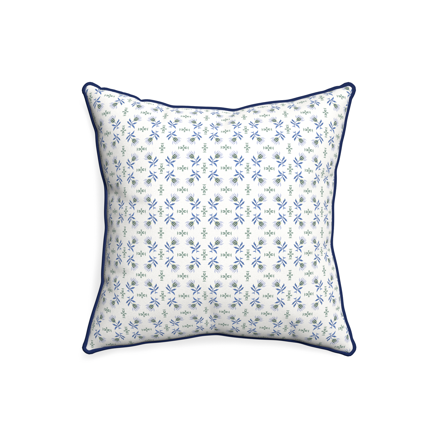 20-square lee custom blue & green floralpillow with midnight piping on white background