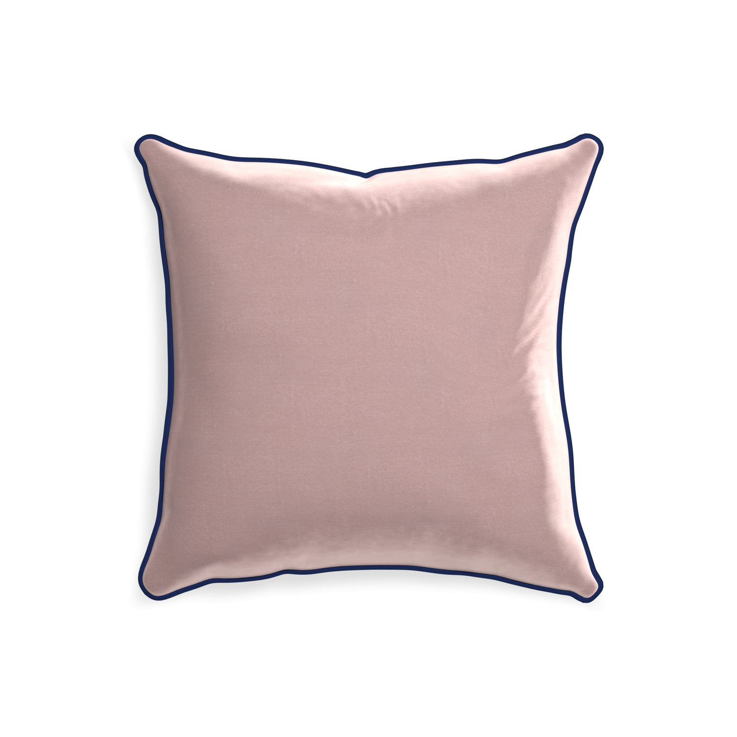 20-square mauve velvet custom pillow with midnight piping on white background