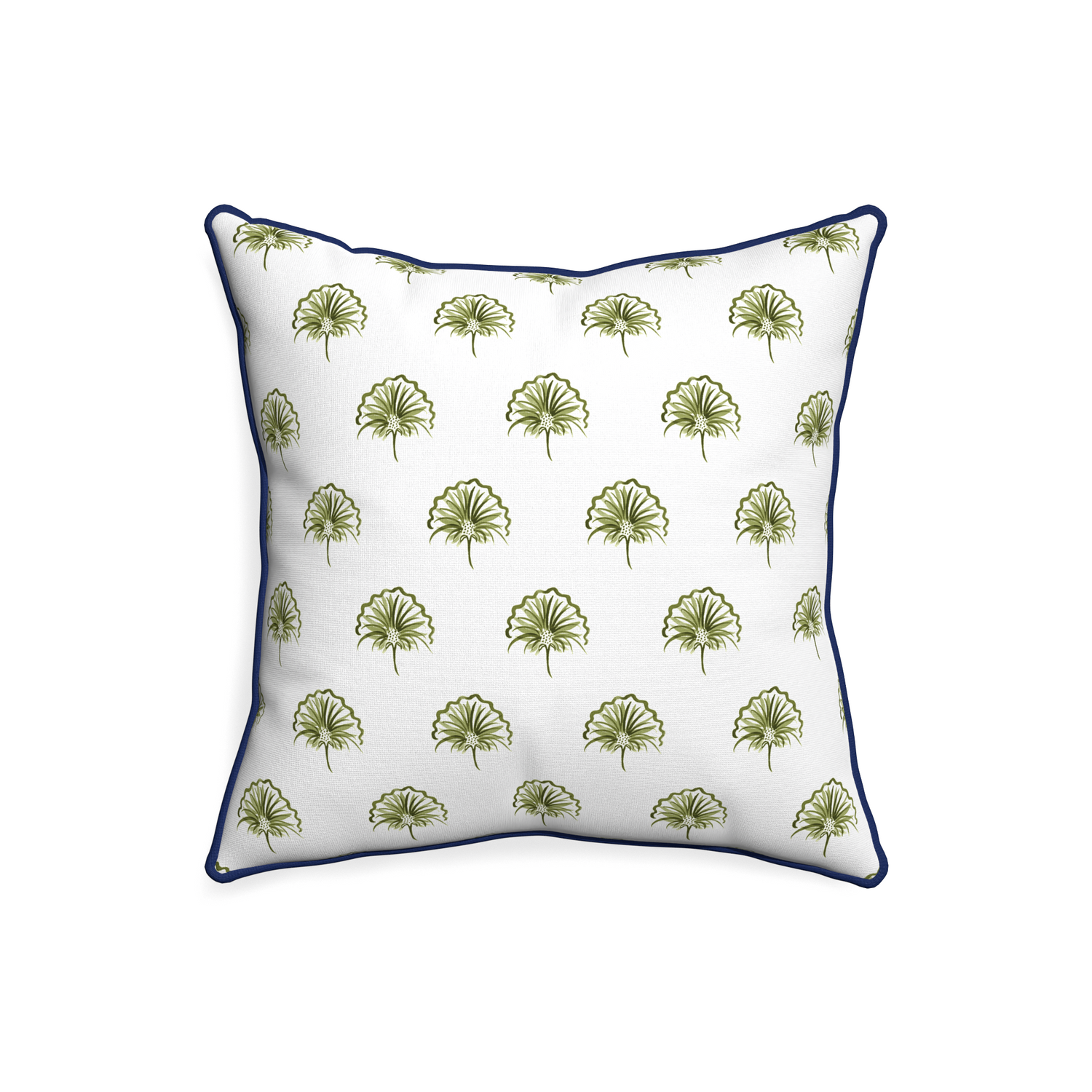20-square penelope moss custom green floralpillow with midnight piping on white background