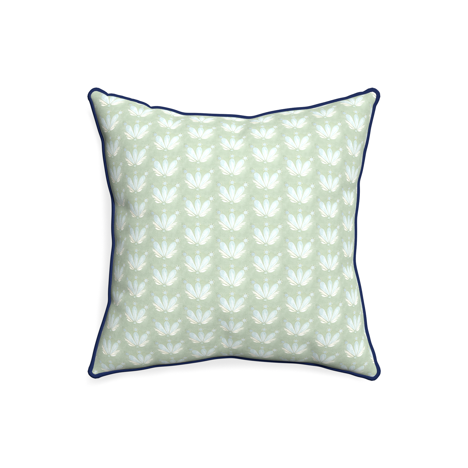 20-square serena sea salt custom pillow with midnight piping on white background