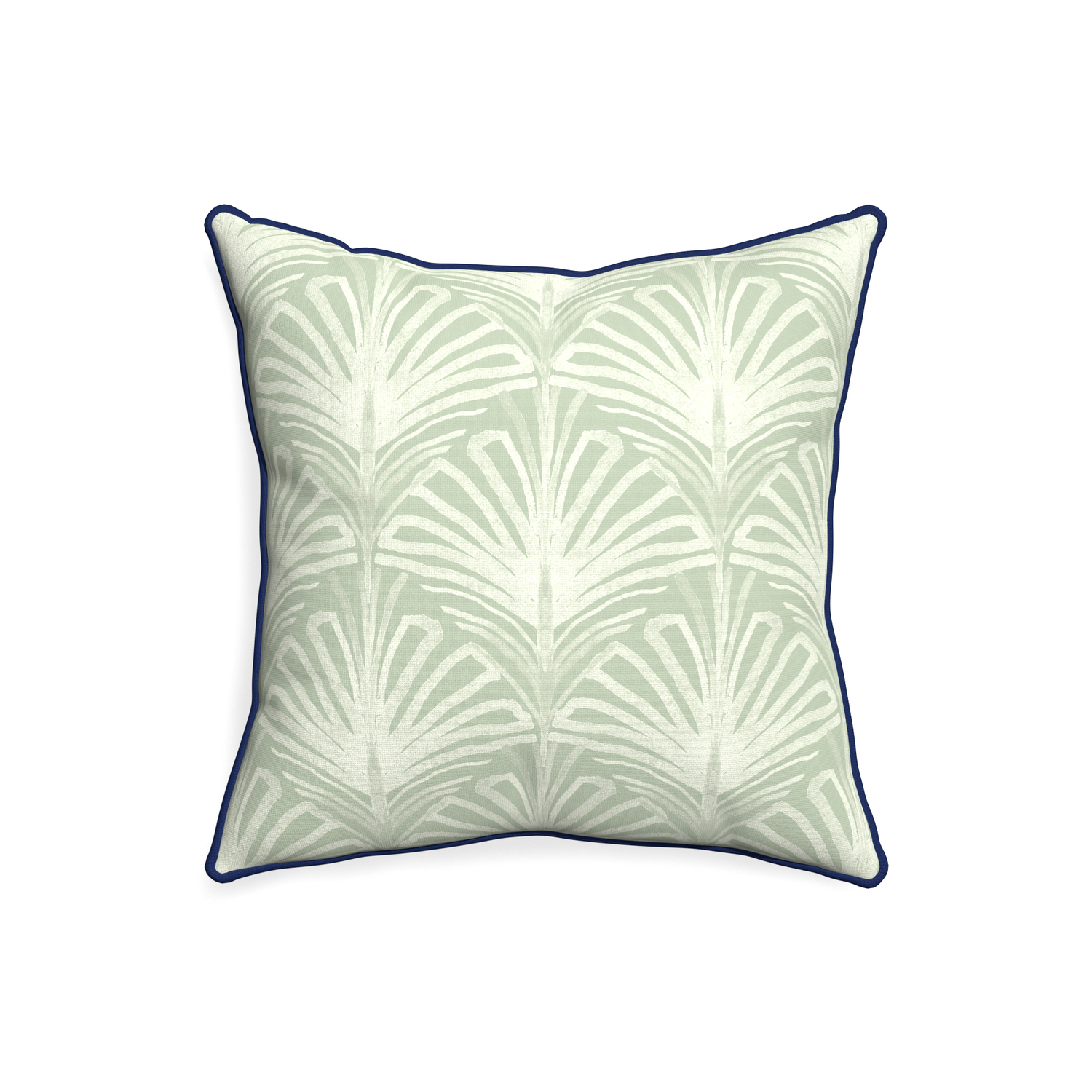 20-square suzy sage custom sage green palmpillow with midnight piping on white background