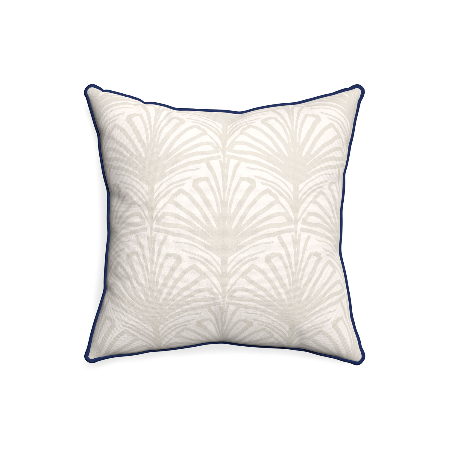 20-square suzy sand custom pillow with midnight piping on white background
