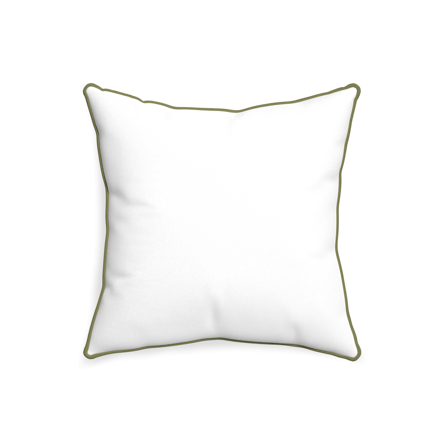 square white cotton pillow with moss green piping 